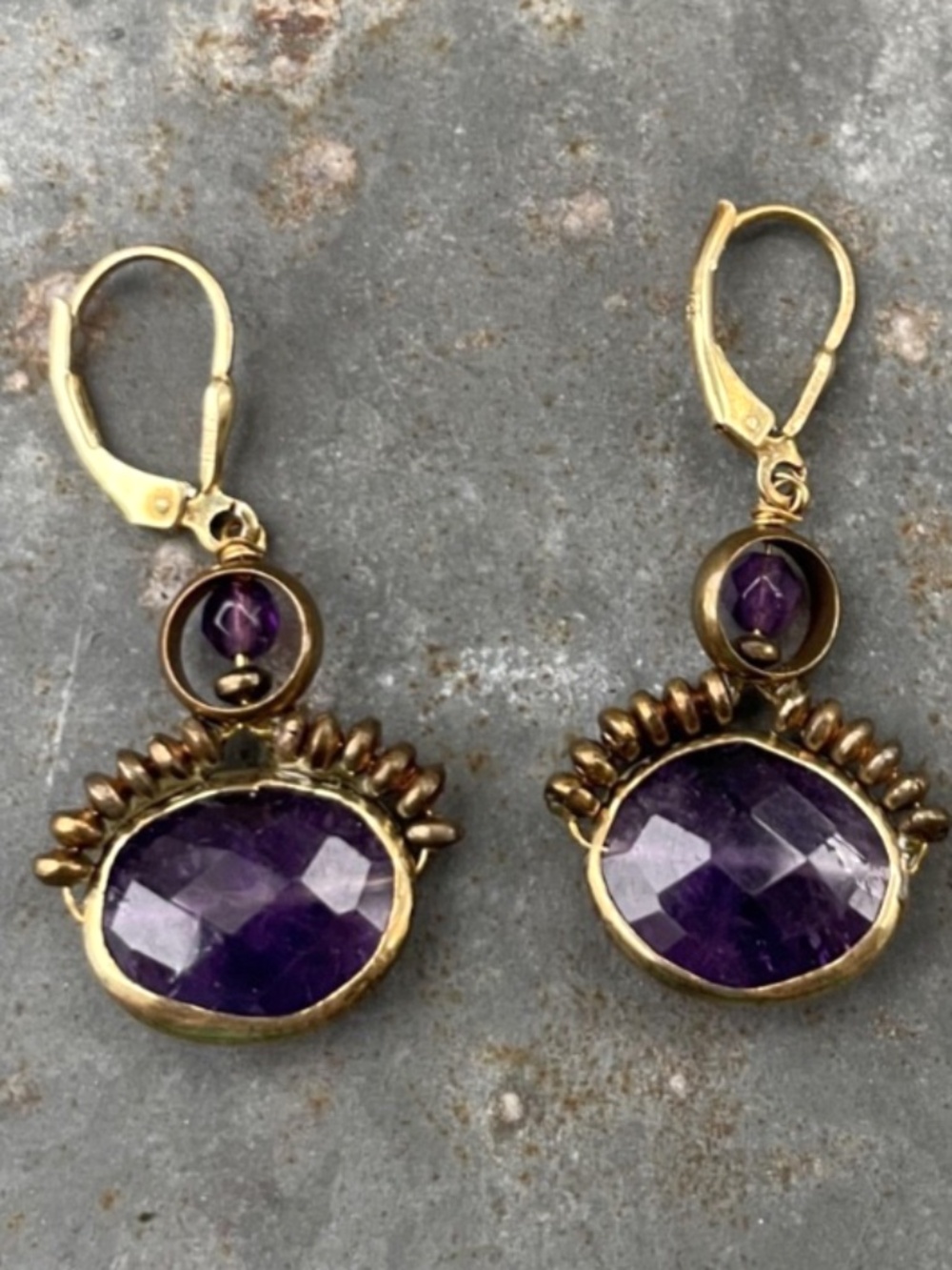 925 Sterling Silver bronze patina Amethyst Earrings